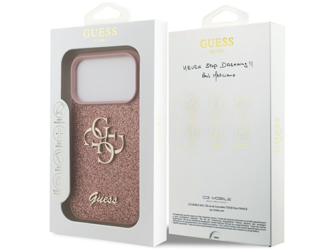 Capa Guess Fixed Glitter Big 4G para iPhone 17 Pro - Rosa
