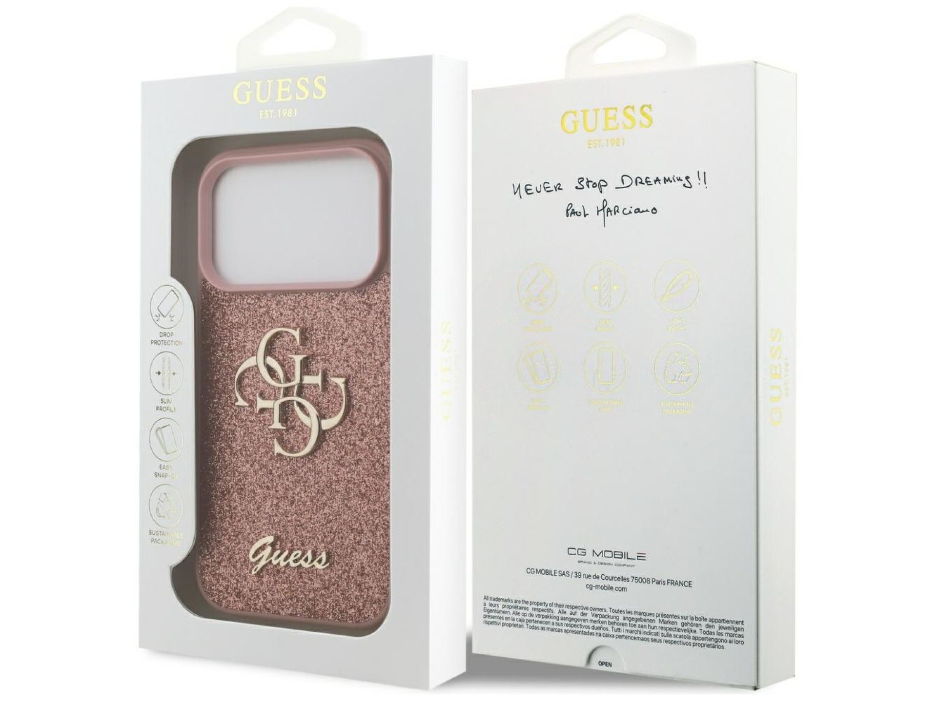 Capa Guess Fixed Glitter Big 4G para iPhone 17 Pro - Rosa