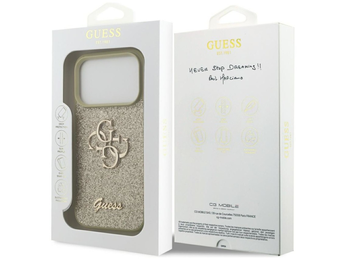 Capa Guess Fixed Glitter Big 4G para iPhone 17 Pro - dourada