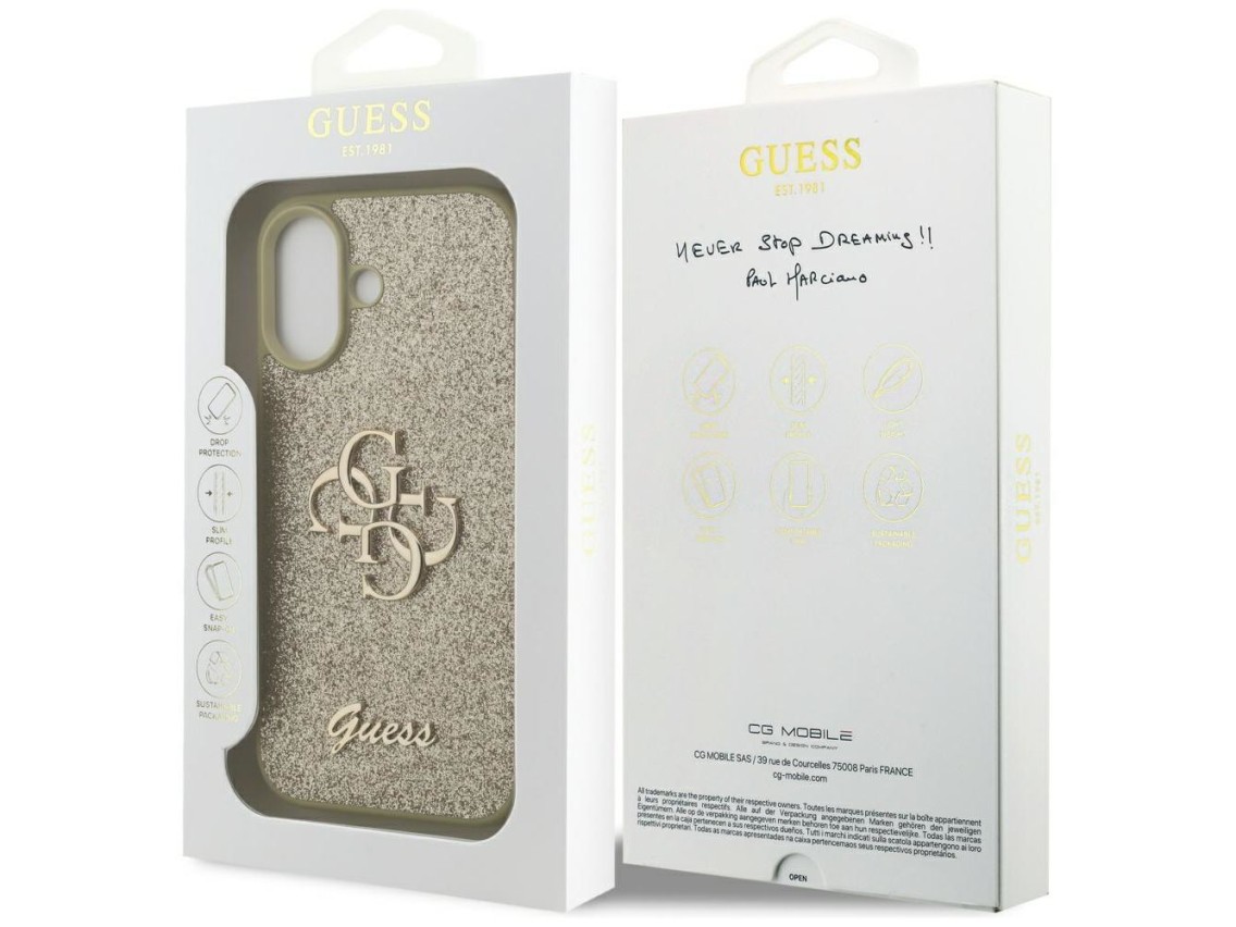 Funda Guess Fixed Glitter Big 4G para iPhone 17 - dorada