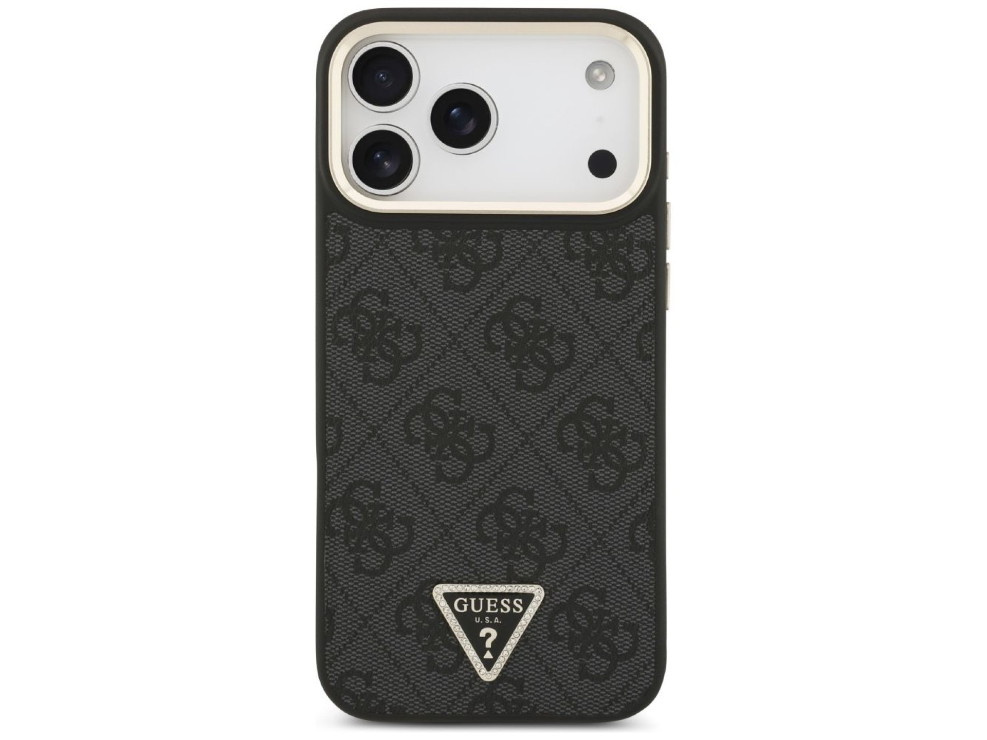 Capa Guess 4G com logotipo triangular e MagSafe para iPhone 17 Pro Max - Preto e Dourado