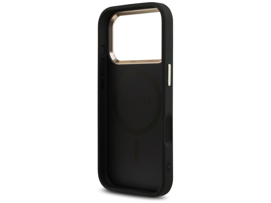 Capa Guess 4G com logotipo triangular e MagSafe para iPhone 17 Pro - Preto e Dourado