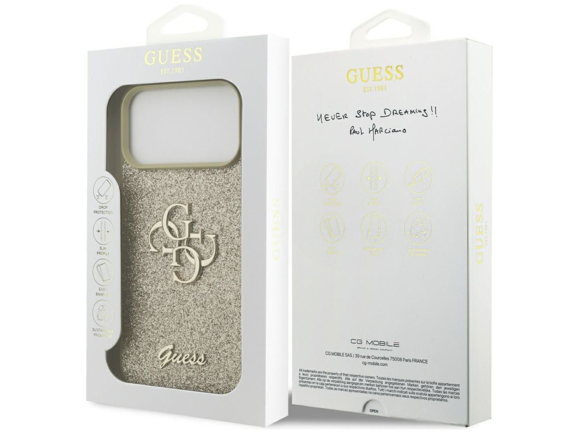 Capa Guess Fixed Glitter Big 4G para iPhone 17 Pro Max - dourada