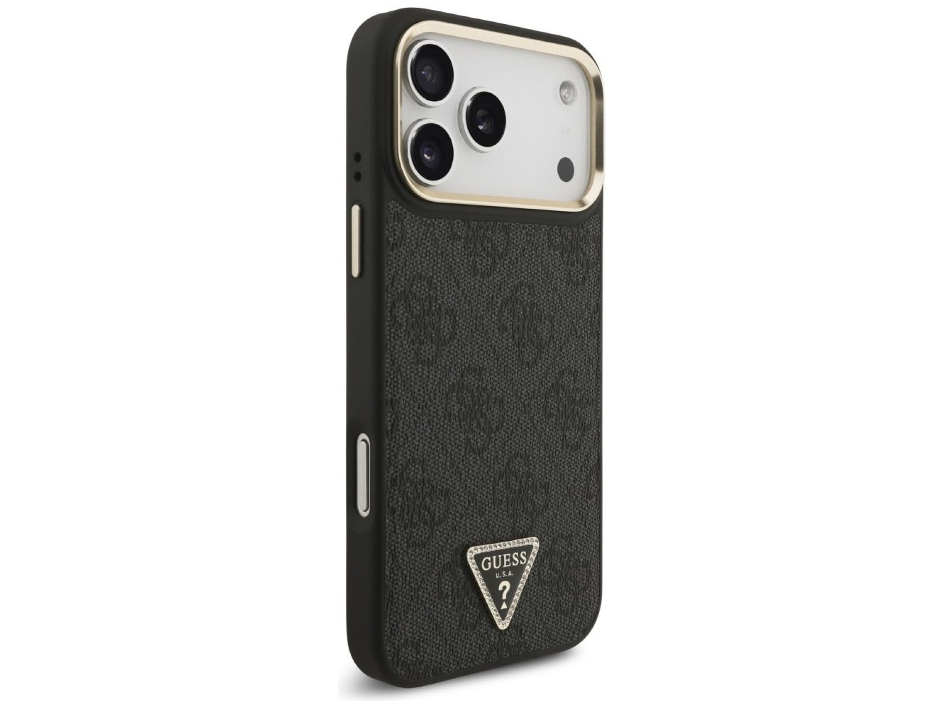 Capa Guess 4G com logotipo triangular e MagSafe para iPhone 17 Pro Max - Preto e Dourado