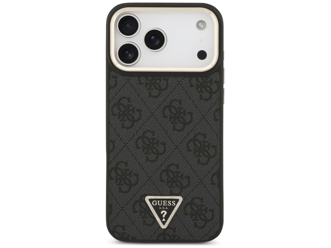 Capa Guess 4G com logotipo triangular e MagSafe para iPhone 17 Pro Max - Preto e Dourado