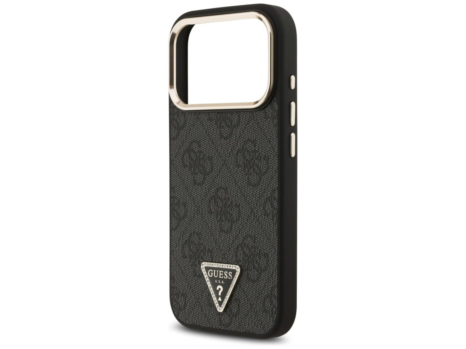 Capa Guess 4G com logotipo triangular e MagSafe para iPhone 17 Pro - Preto e Dourado