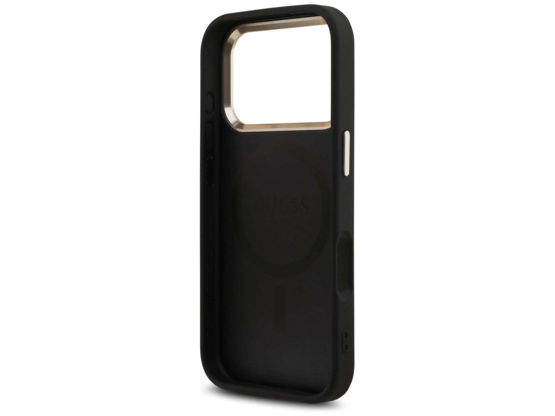 Capa Guess 4G com logotipo triangular e MagSafe para iPhone 17 Pro - Preto e Dourado