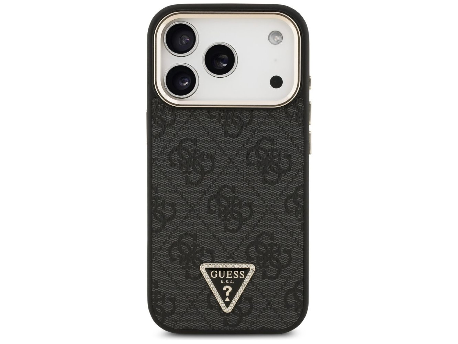 Capa Guess 4G com logotipo triangular e MagSafe para iPhone 17 Pro - Preto e Dourado
