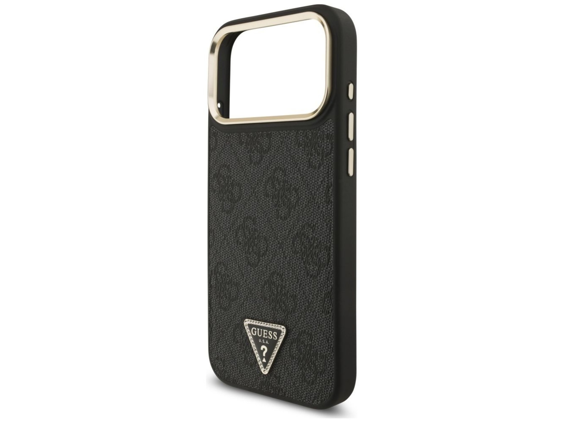 Capa Guess 4G com logotipo triangular e MagSafe para iPhone 17 Pro Max - Preto e Dourado
