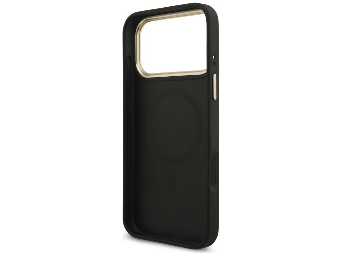 Capa Guess 4G com logotipo triangular e MagSafe para iPhone 17 Pro Max - Preto e Dourado