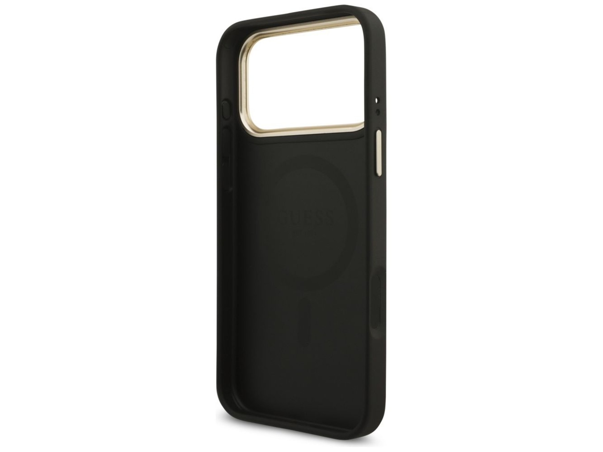 Capa Guess 4G com logotipo triangular e MagSafe para iPhone 17 Pro Max - Preto e Dourado