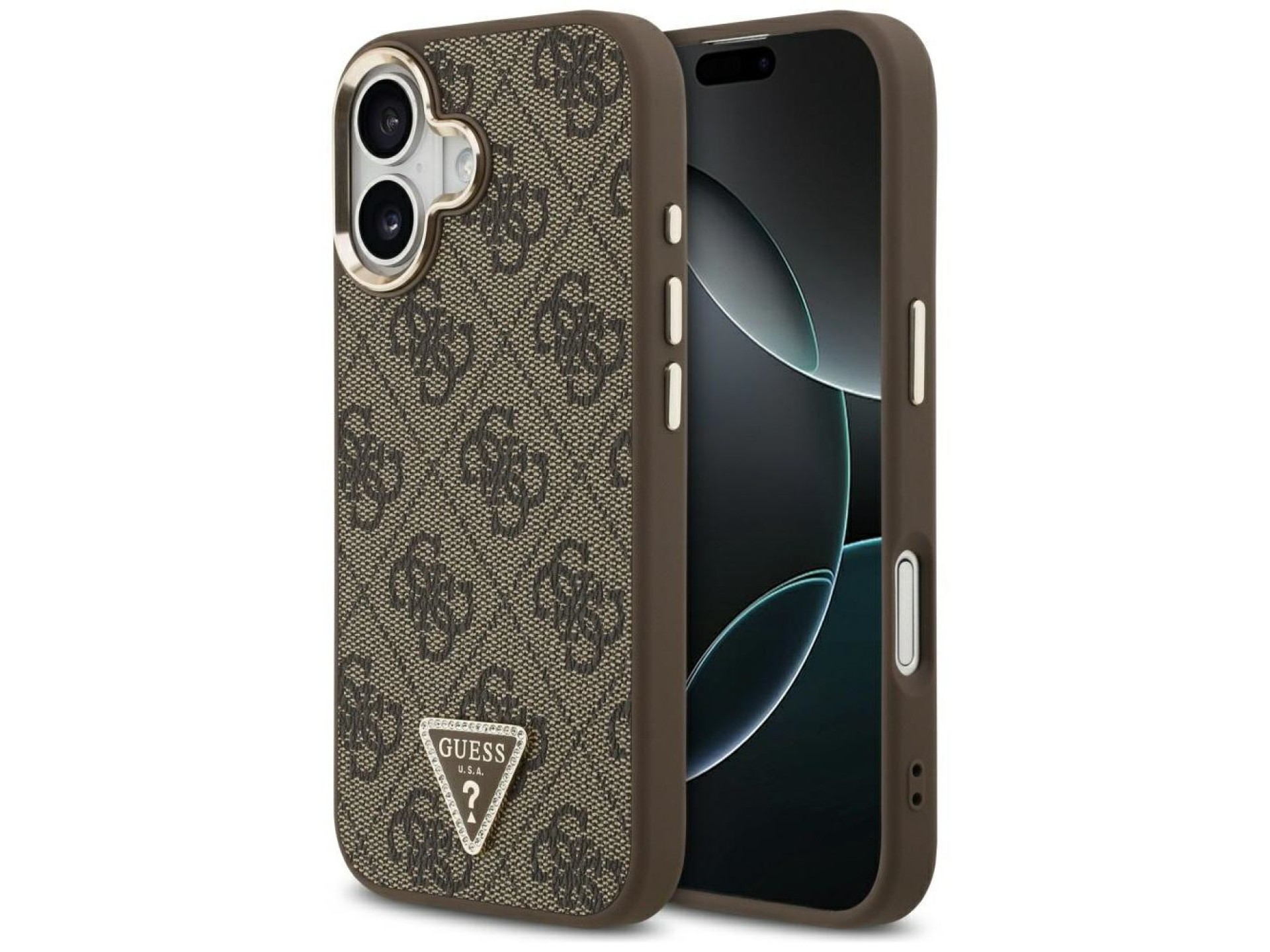 Guess 4G Triangle Logo MagSafe Case for iPhone 17 - Brown and Gold