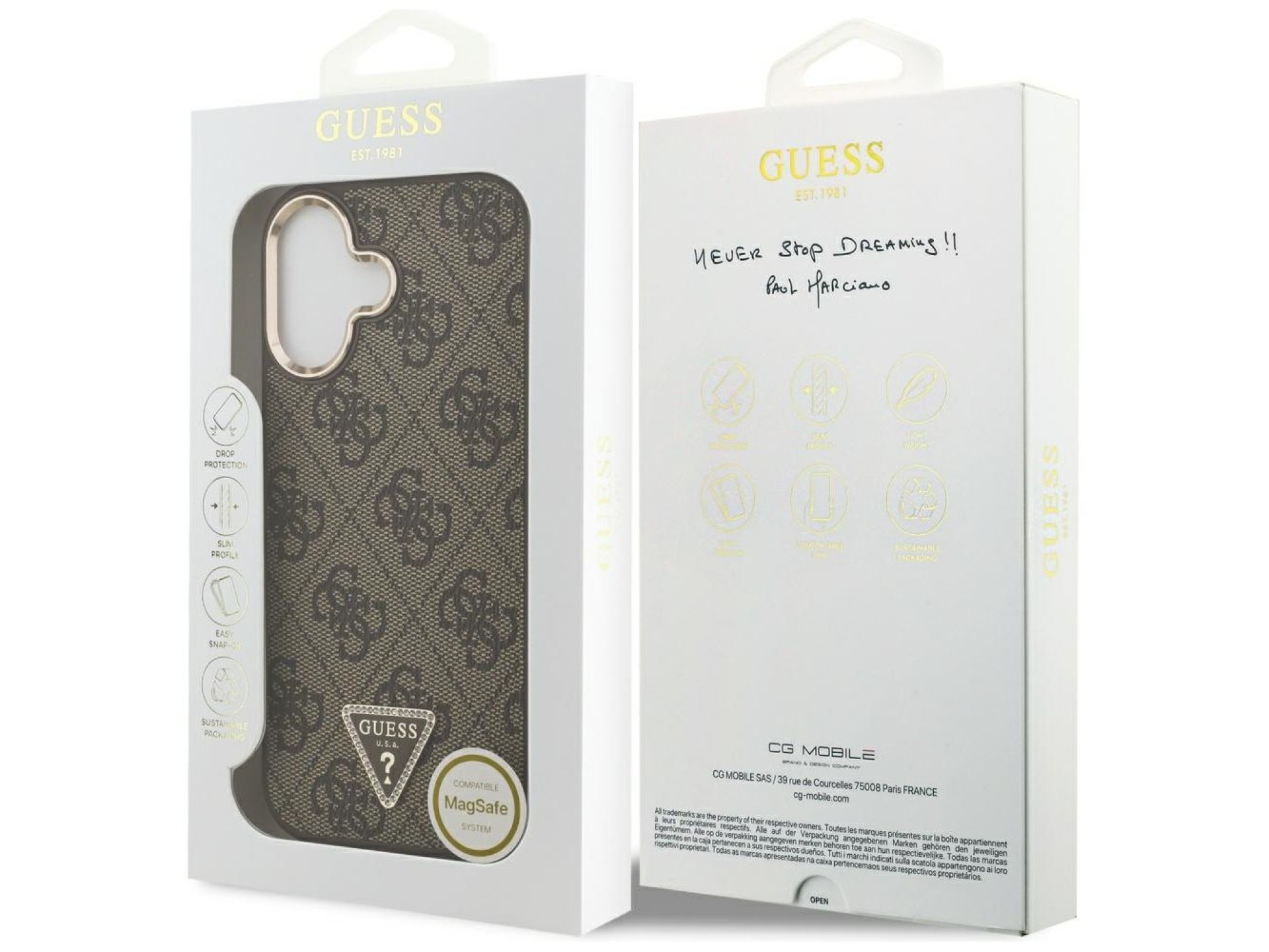 Guess 4G Triangle Logo MagSafe Case for iPhone 17 - Brown and Gold
