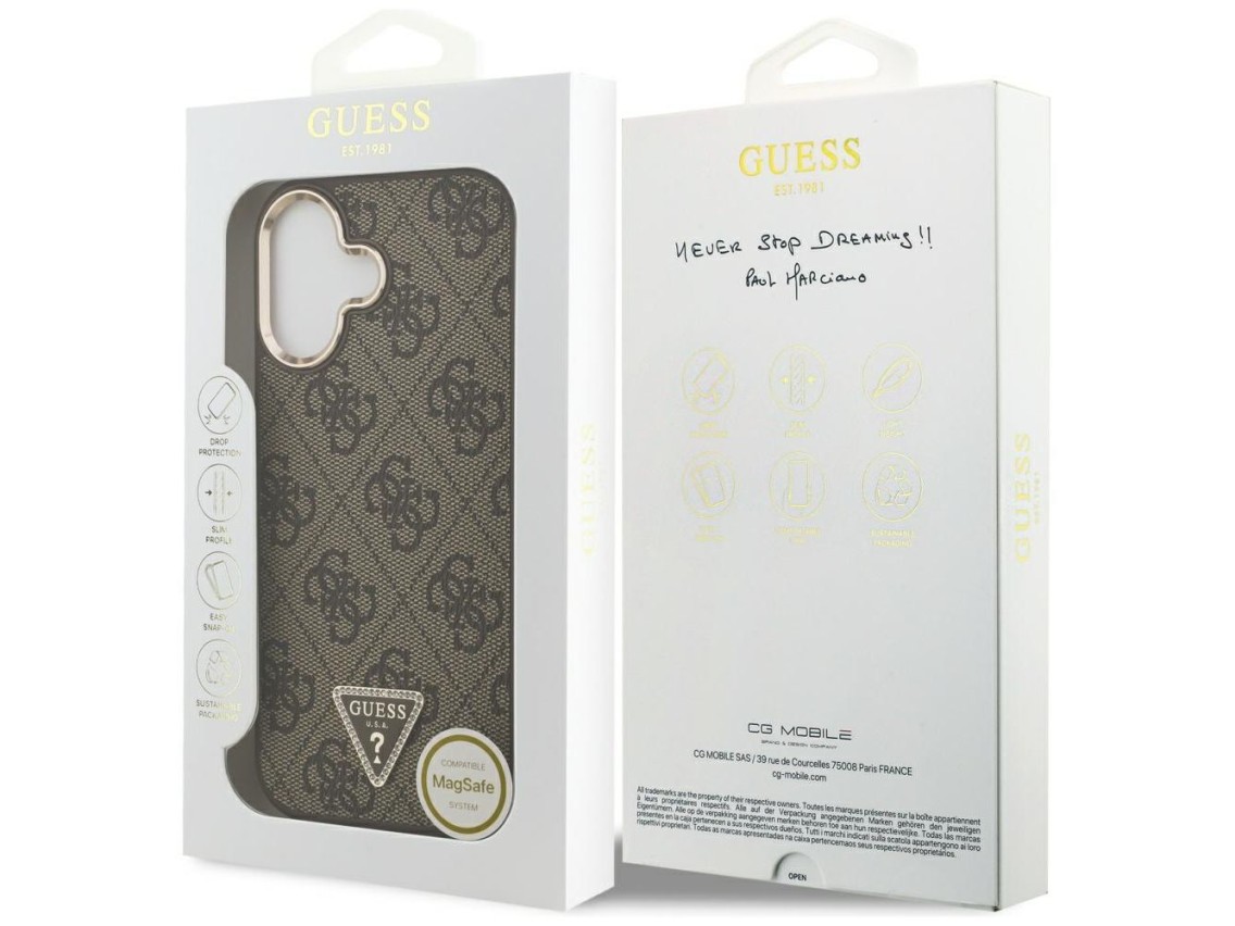 Guess 4G Triangle Logo MagSafe Case for iPhone 17 - Brown and Gold