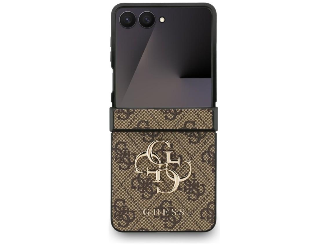 Capa Guess com logo 4G grande e logo clássico para Samsung Galaxy Z Flip 7 - Marrom