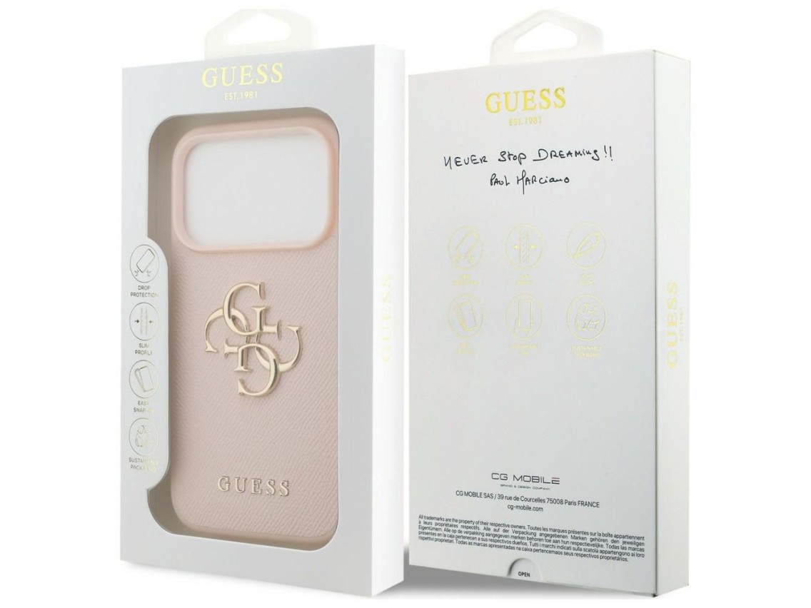 Guess Grained Big 4G & Classic Logo iPhone 17 Pro Case - Pink
