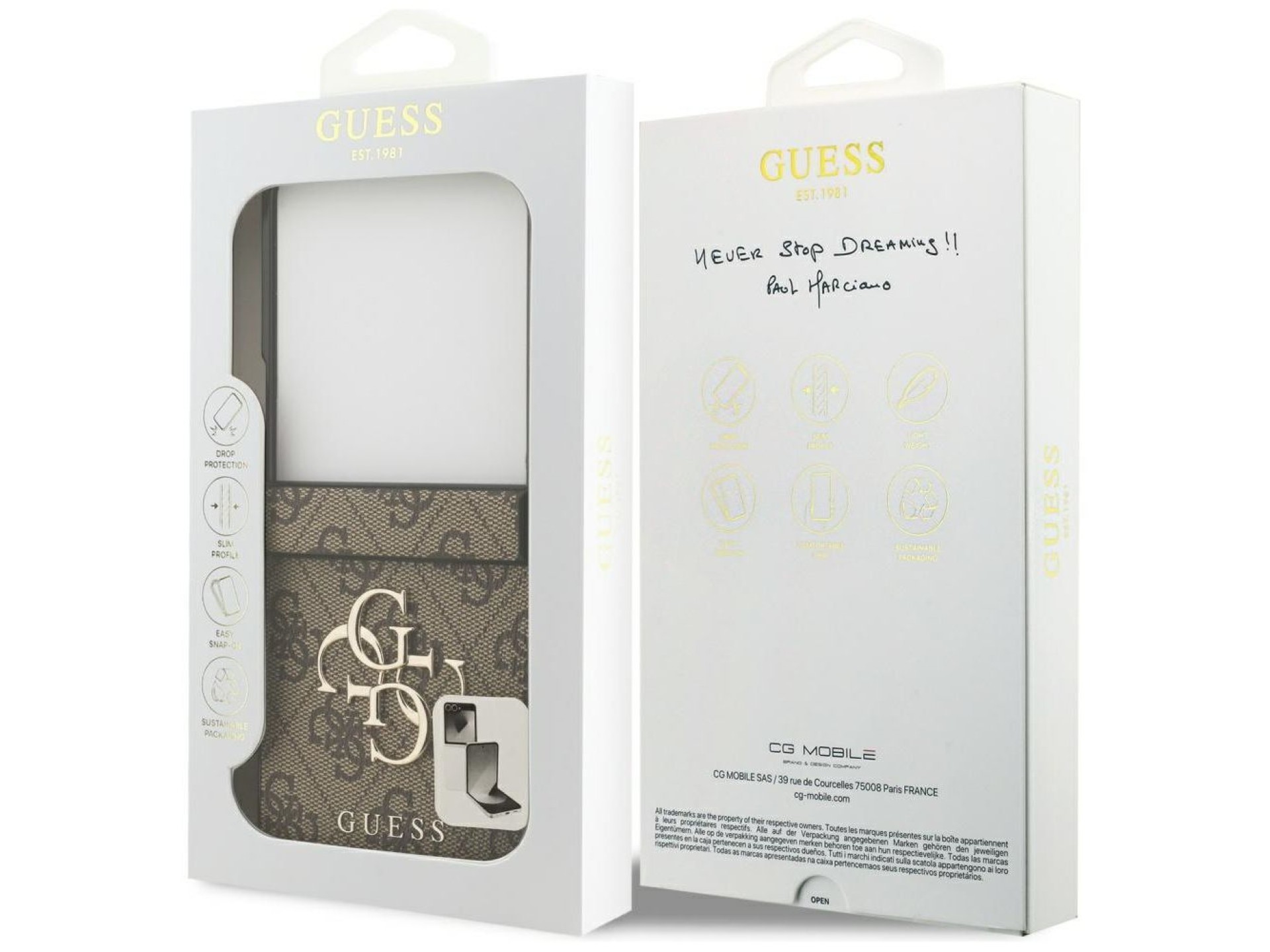 Capa Guess com logo 4G grande e logo clássico para Samsung Galaxy Z Flip 7 - Marrom