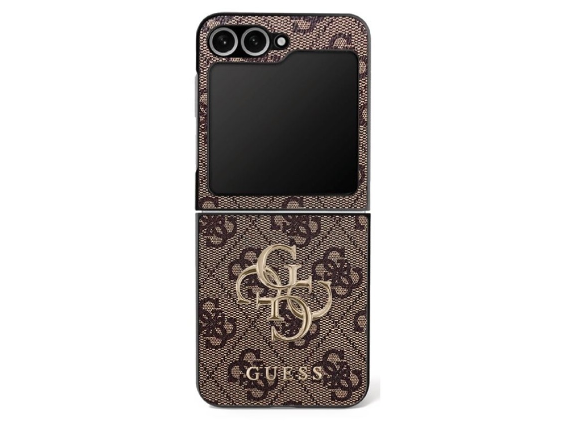 Capa Guess com logo 4G grande e logo clássico para Samsung Galaxy Z Flip 7 - Marrom
