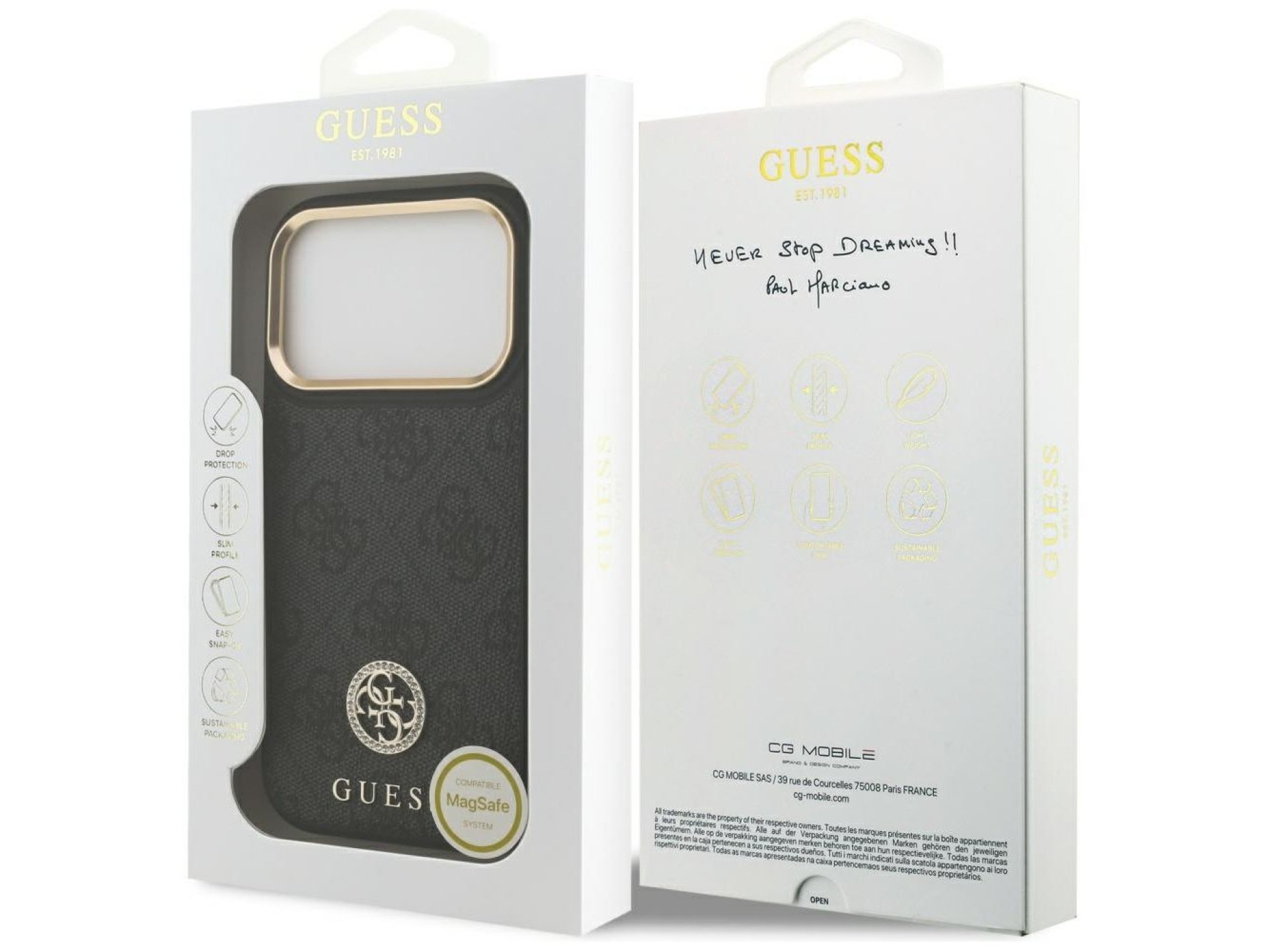 Capa Guess 4G Strass Logo MagSafe para iPhone 17 Pro - preta