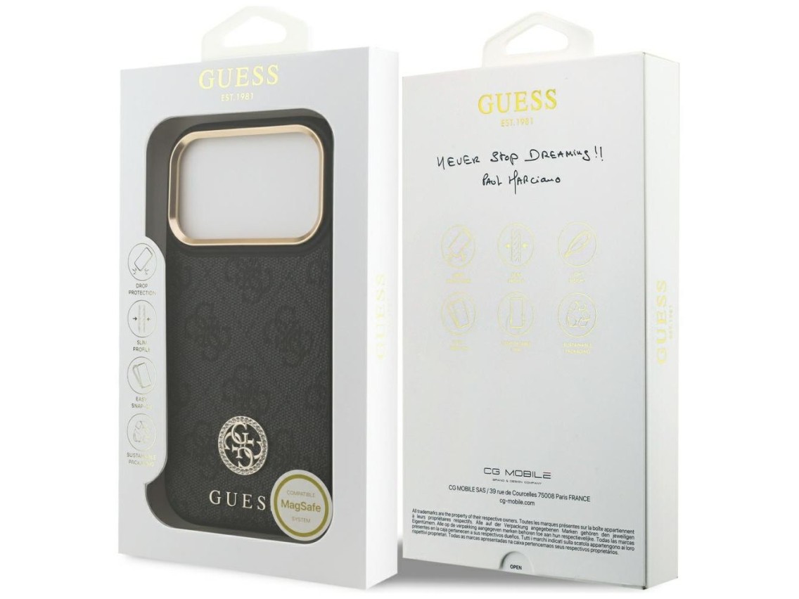 Capa Guess 4G Strass Logo MagSafe para iPhone 17 Pro - preta