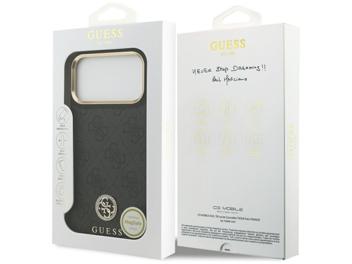 Capa Guess 4G Strass Logo MagSafe para iPhone 17 Pro Max - Preta