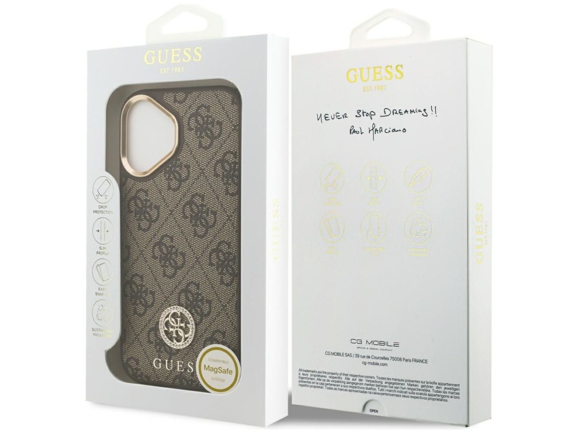 Funda Guess 4G Strass Logo MagSafe para iPhone 17 - marrón