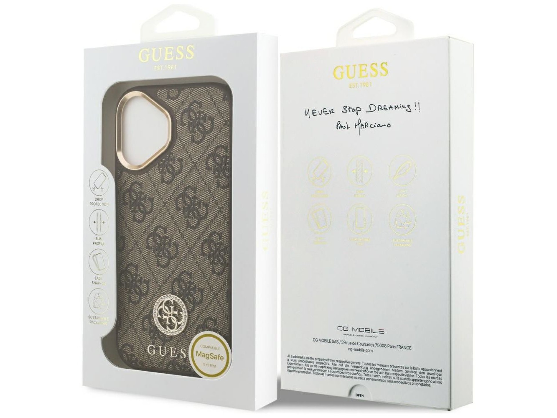 Funda Guess 4G Strass Logo MagSafe para iPhone 17 - marrón