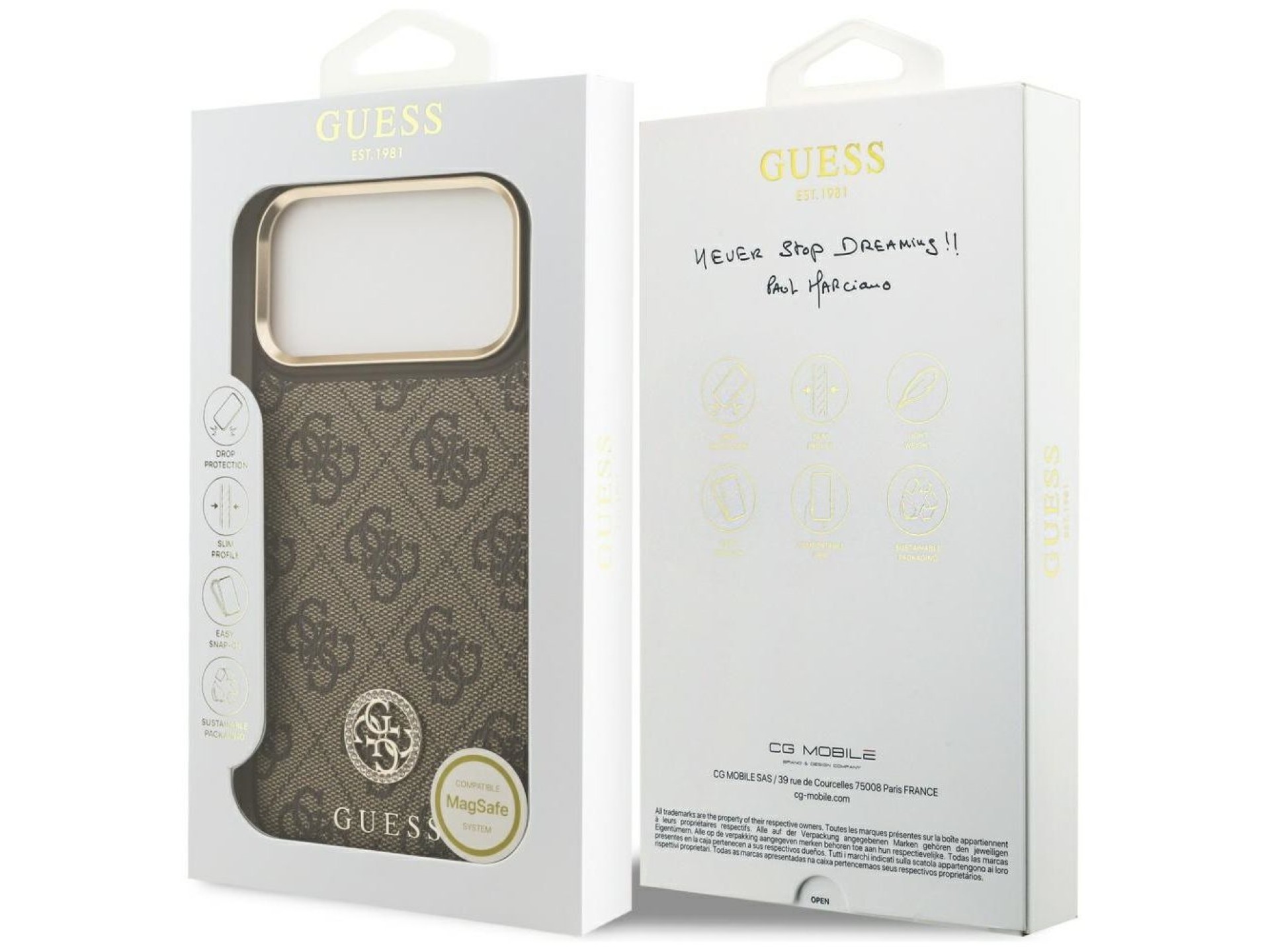 Capa Guess 4G Strass Logo MagSafe para iPhone 17 Pro Max - Marrom