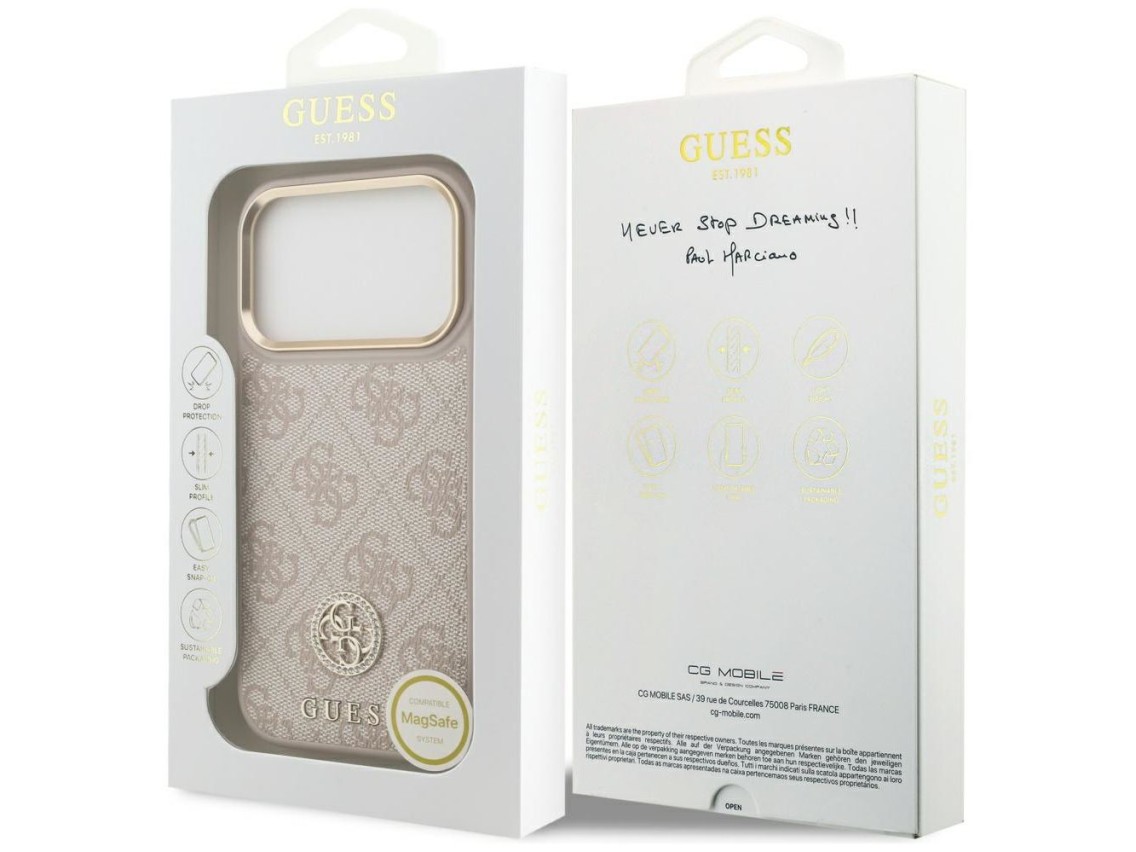 Funda Guess 4G Strass Logo MagSafe para iPhone 17 Pro - Rosa