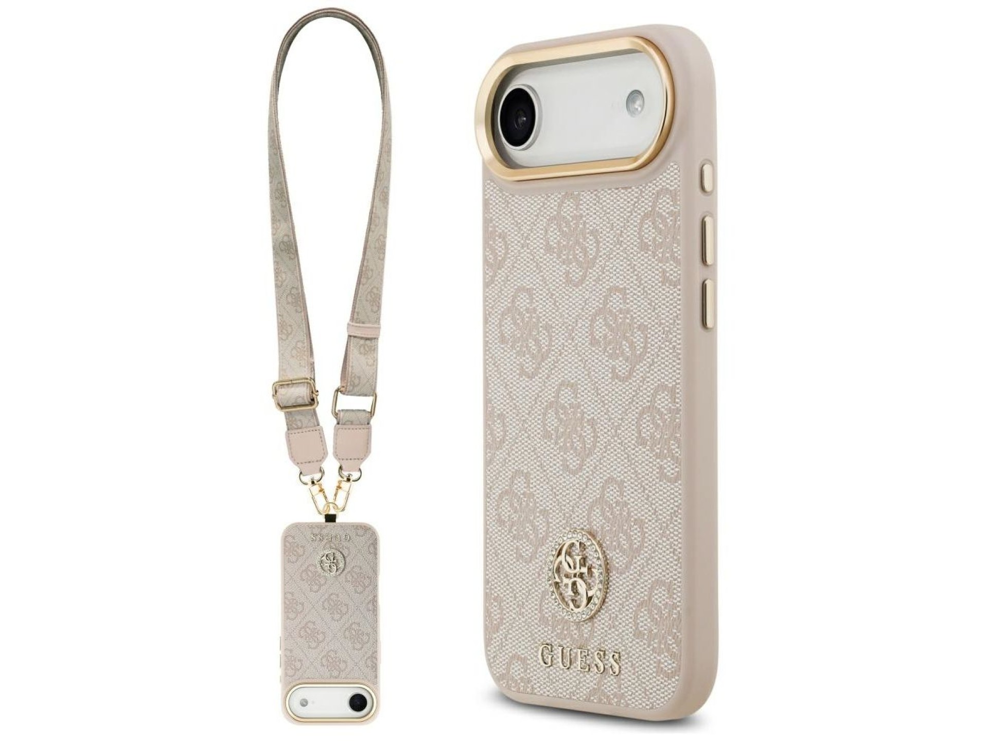 Guess 4G Strass Logo & Big Strap Metal Buttons MagSafe Case for iPhone Air - Pink