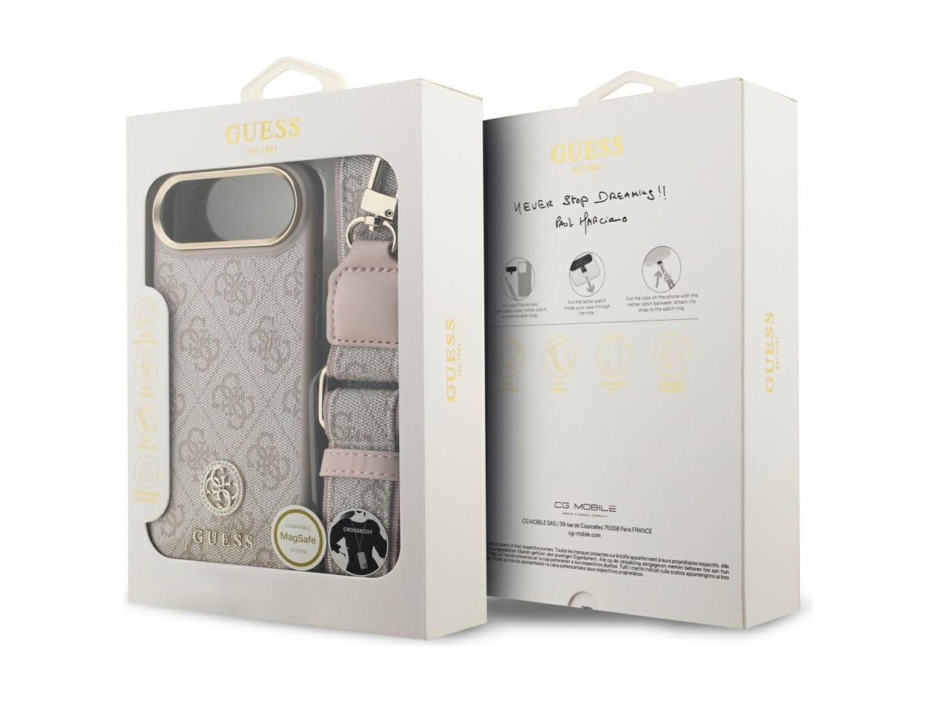 Guess 4G Strass Logo & Big Strap Metal Buttons MagSafe Case for iPhone Air - Pink
