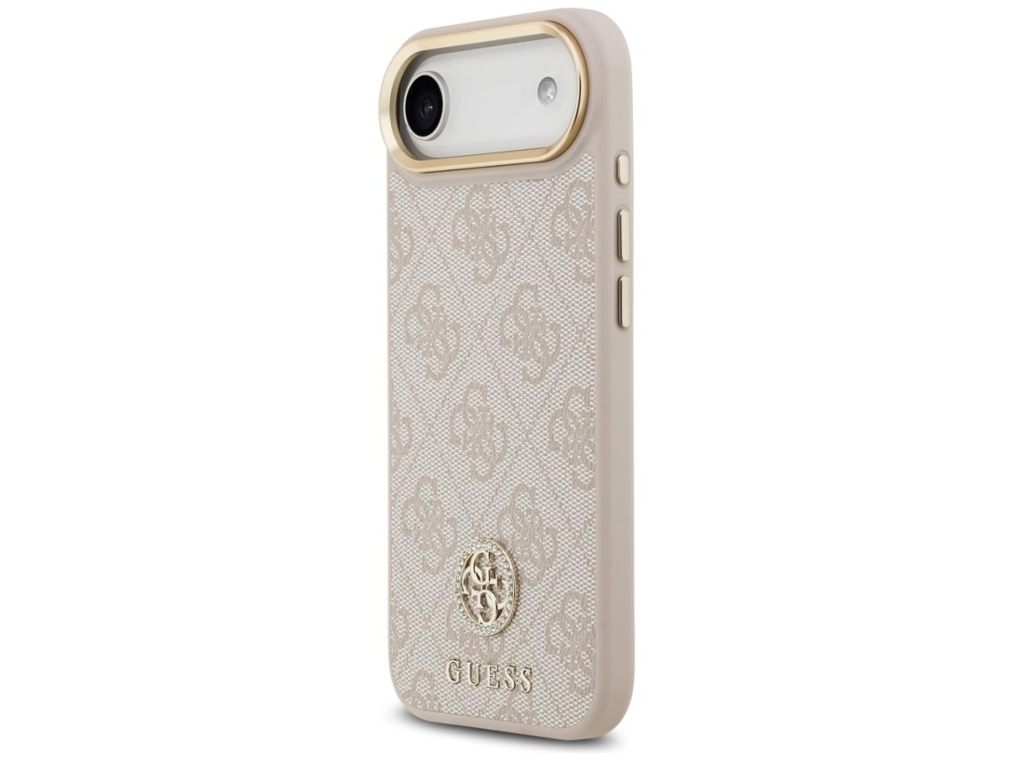 Guess 4G Strass Logo & Big Strap Metal Buttons MagSafe Case for iPhone Air - Pink
