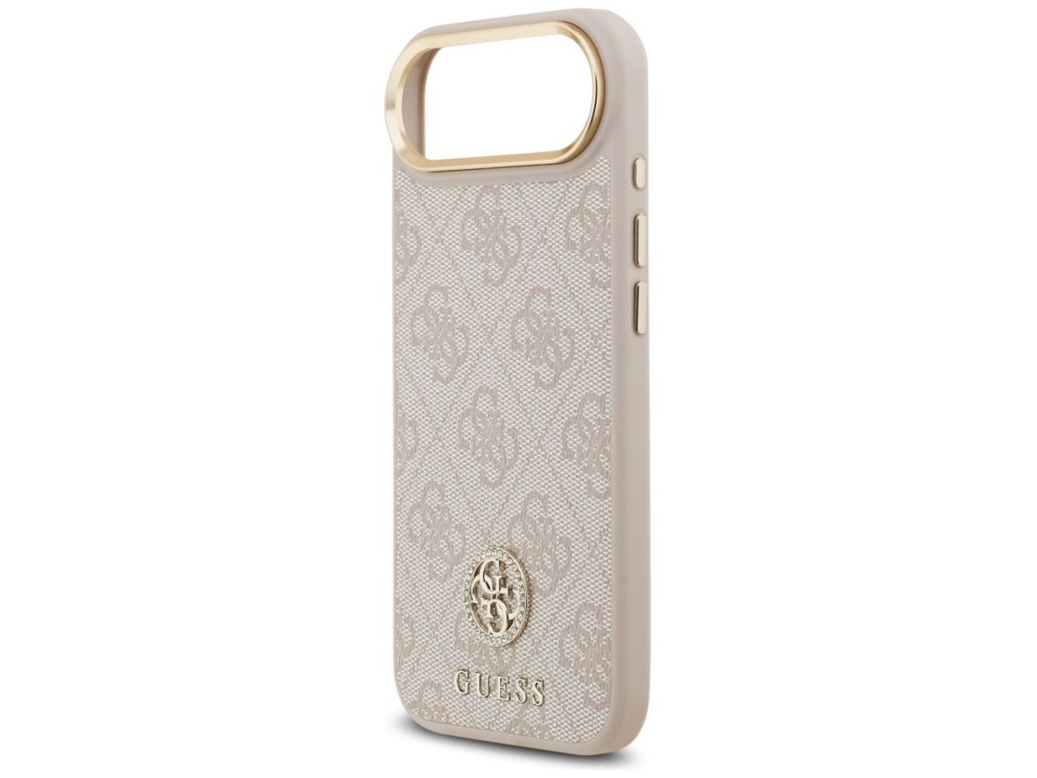 Guess 4G Strass Logo & Big Strap Metal Buttons MagSafe Case for iPhone Air - Pink