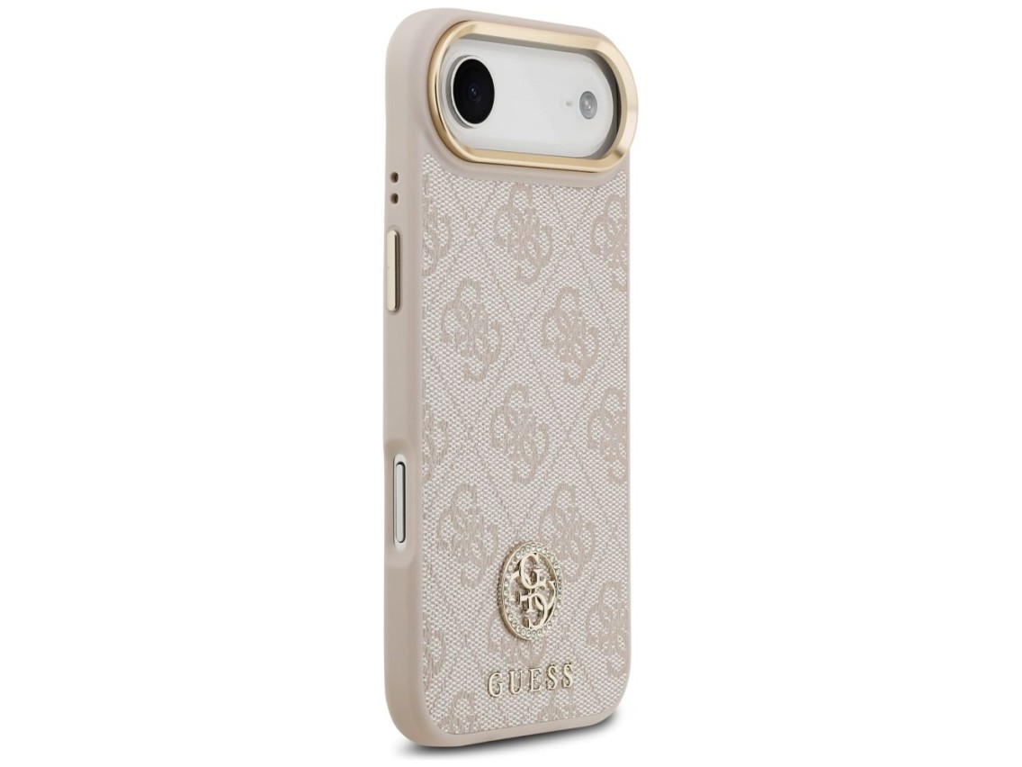 Guess 4G Strass Logo & Big Strap Metal Buttons MagSafe Case for iPhone Air - Pink