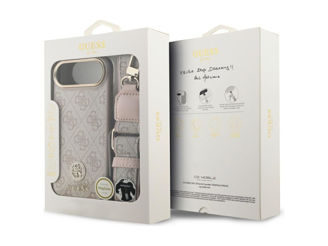 Guess 4G Strass Logo & Big Strap Metal Buttons MagSafe Case for iPhone Air - Pink