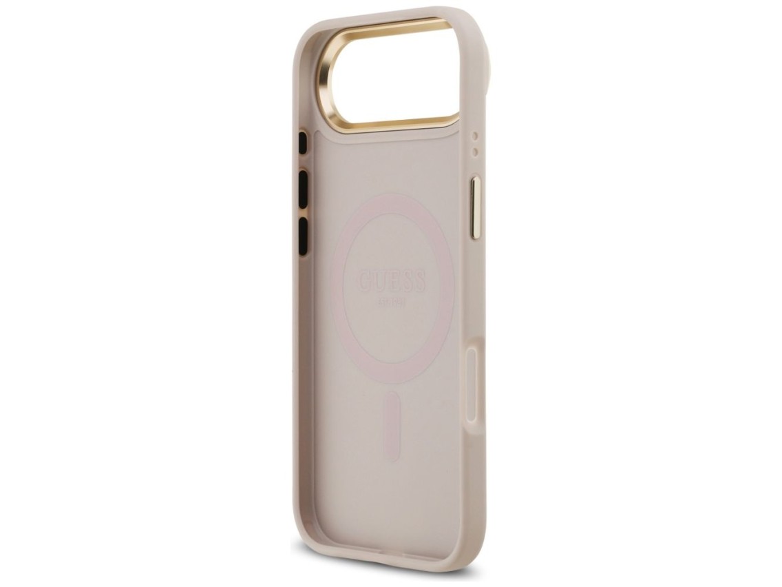 Guess 4G Strass Logo & Big Strap Metal Buttons MagSafe Case for iPhone Air - Pink