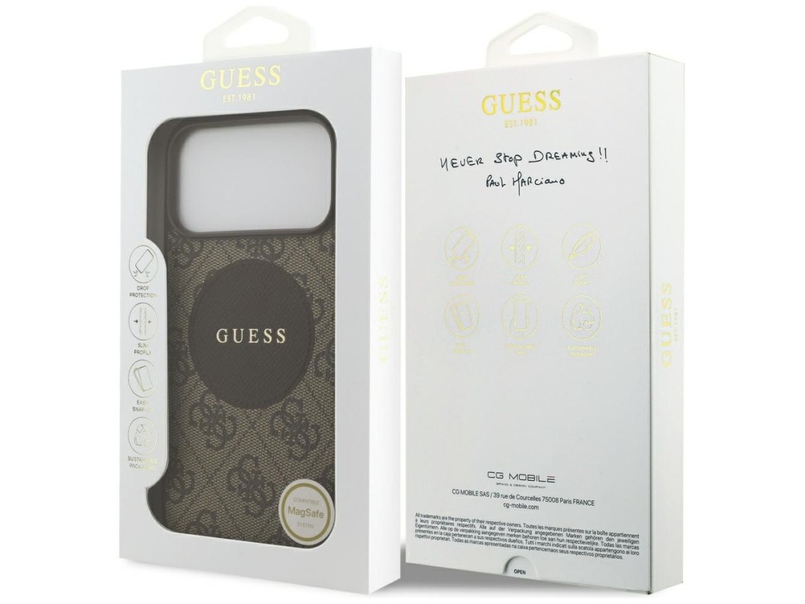 Funda Guess 4G Circle Classic Logo MagSafe para iPhone 17 Pro Max - marrón