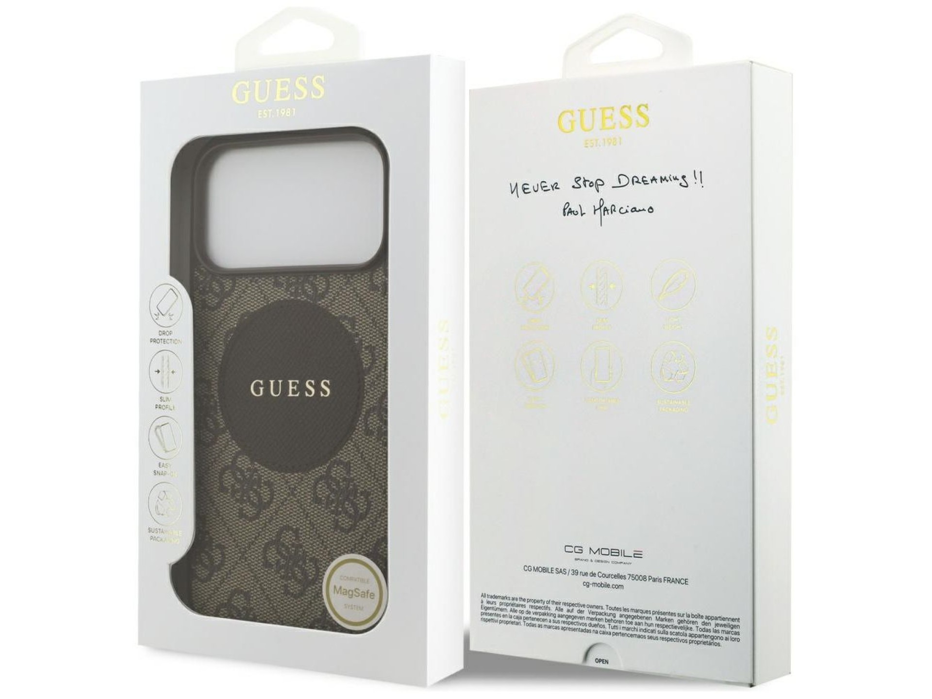 Funda Guess 4G Circle Classic Logo MagSafe para iPhone 17 Pro Max - marrón