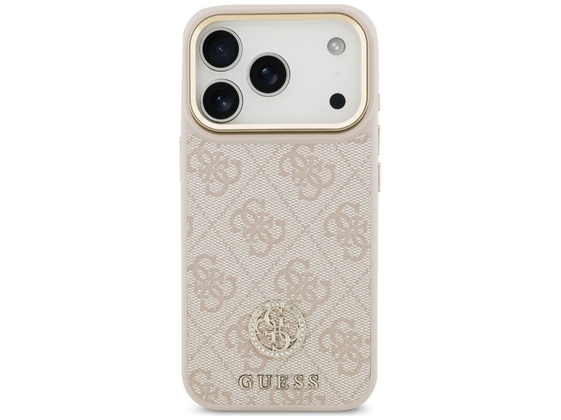 Funda Guess 4G Strass Logo & Big Strap Metal Buttons MagSafe para iPhone 17 Pro - Rosa