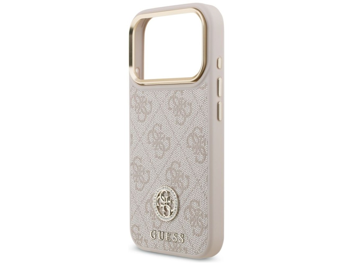 Funda Guess 4G Strass Logo & Big Strap Metal Buttons MagSafe para iPhone 17 Pro - Rosa