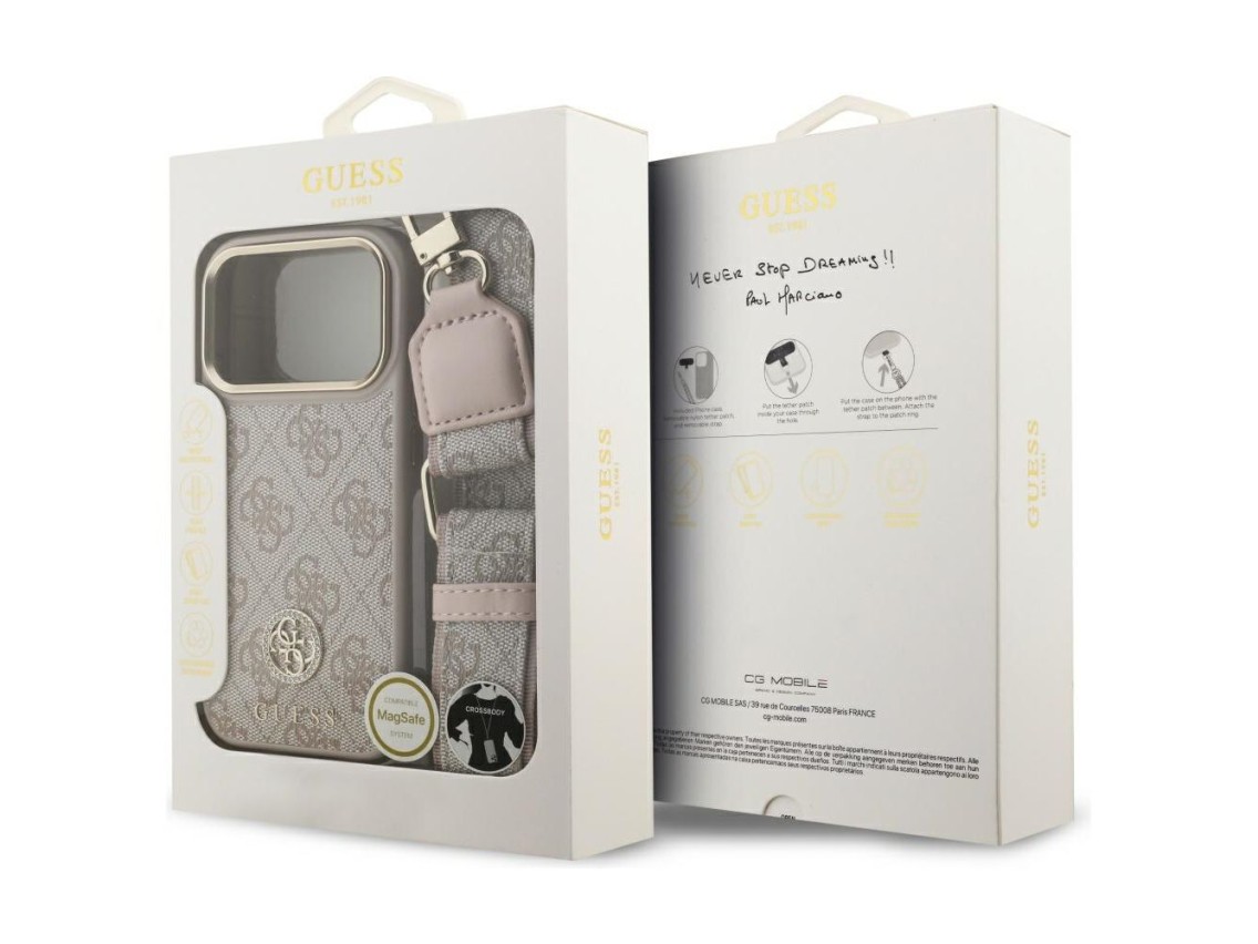 Funda Guess 4G Strass Logo & Big Strap Metal Buttons MagSafe para iPhone 17 Pro - Rosa