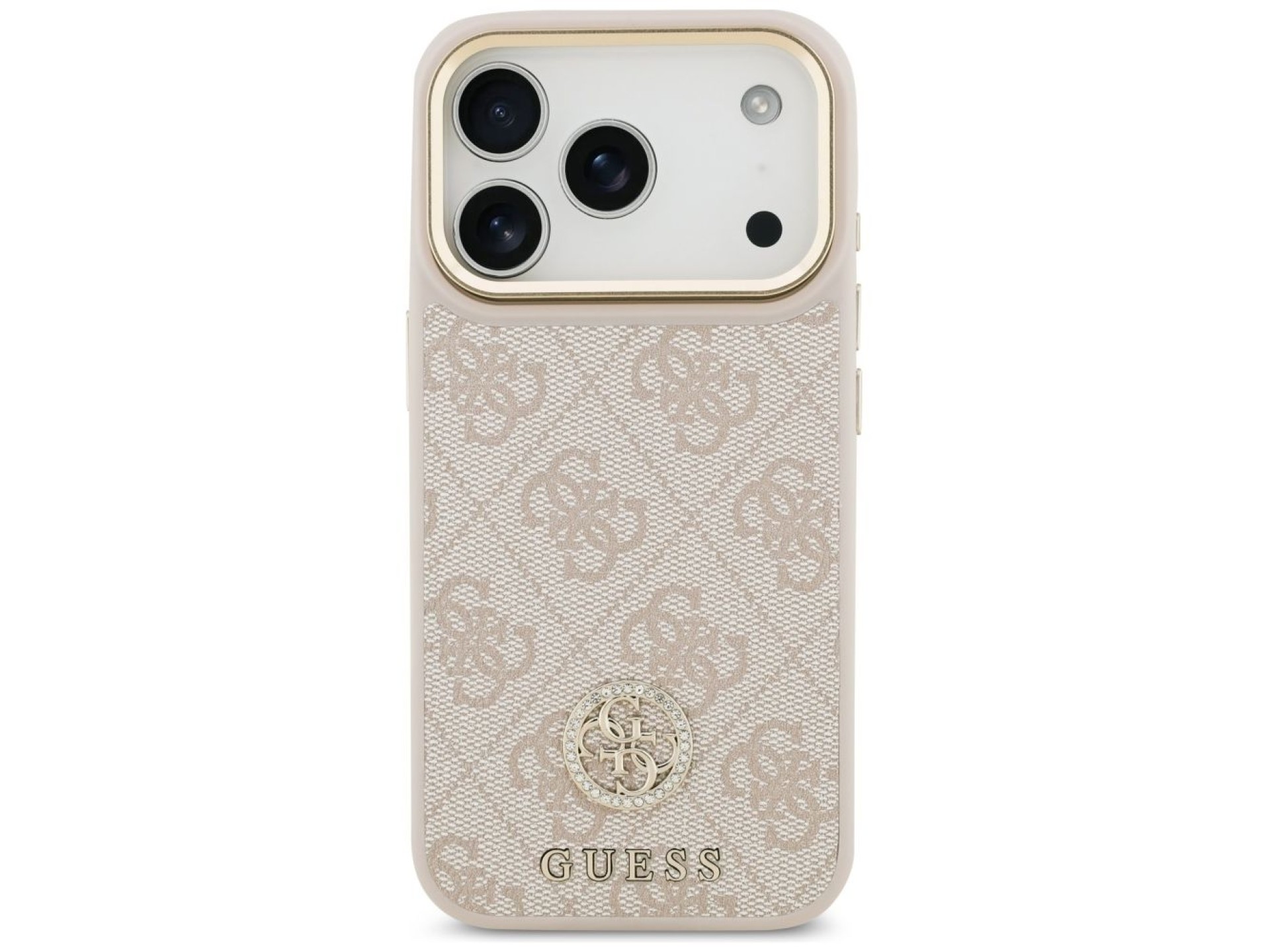 Funda Guess 4G Strass Logo & Big Strap Metal Buttons MagSafe para iPhone 17 Pro - Rosa