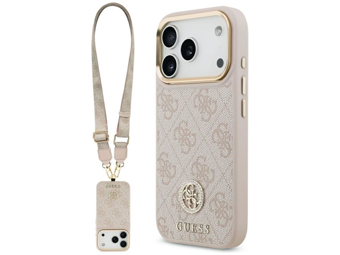 Funda Guess 4G Strass Logo & Big Strap Metal Buttons MagSafe para iPhone 17 Pro - Rosa