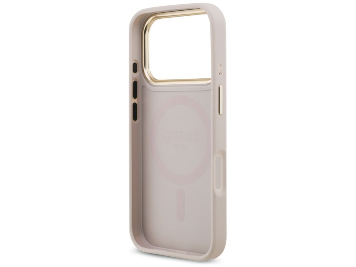 Funda Guess 4G Strass Logo & Big Strap Metal Buttons MagSafe para iPhone 17 Pro - Rosa