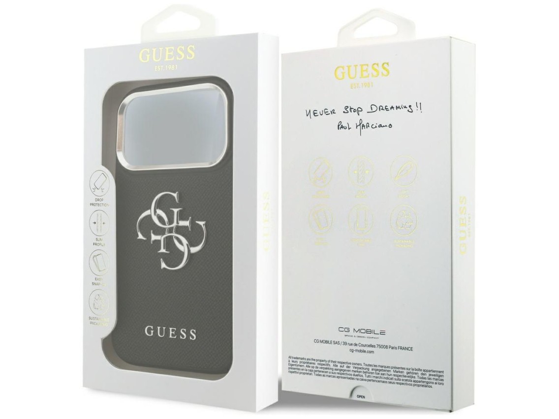 Capa Guess Granulada com Logo Clássico 4G para iPhone 17 Pro - preta