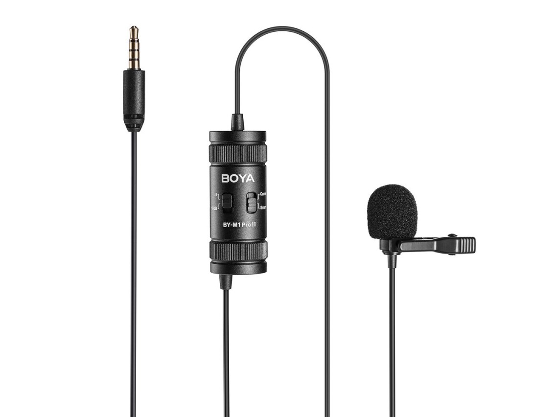 Microfone de lapela com fio BOYA BY-M1 Pro II - Preto