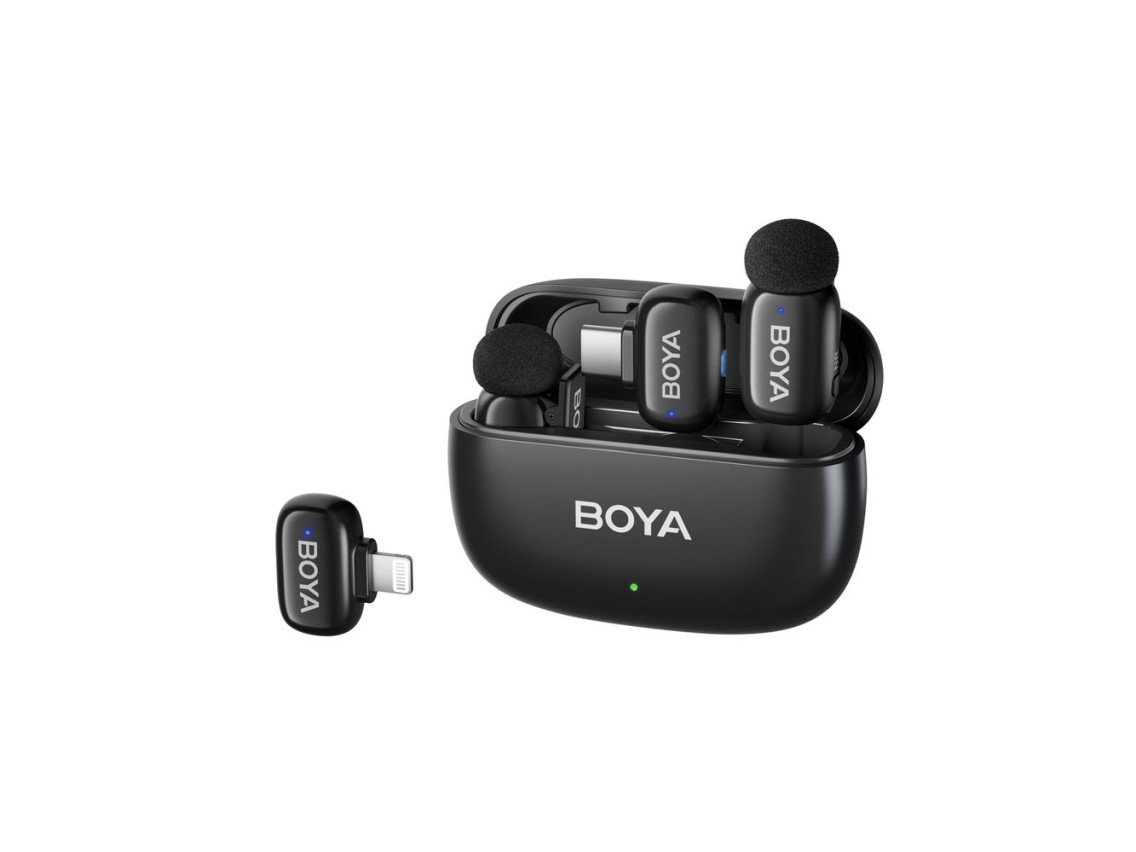 Microfones sem fio BOYA mini 2-01 2,4 GHz USB-C - preto