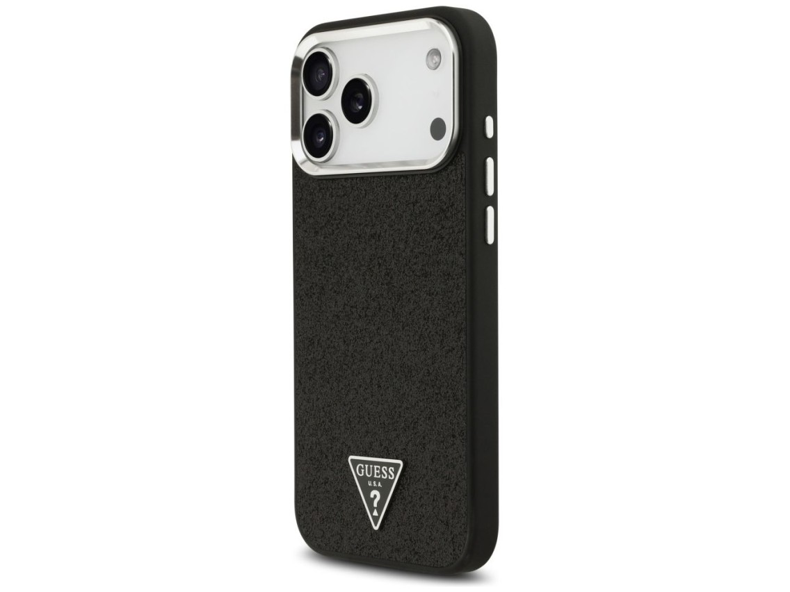 Guess Glitter Triangle Logo MagSafe Case for iPhone 17 Pro Max - Black