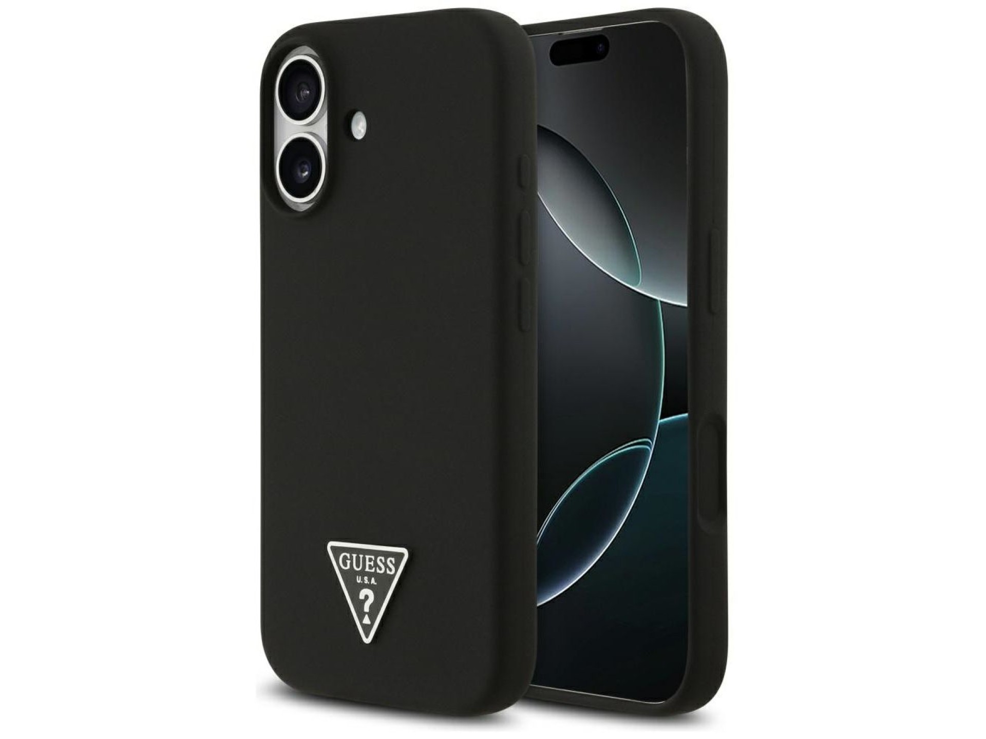 Funda Guess de silicona con logo triangular y MagSafe para iPhone 17 - Negra