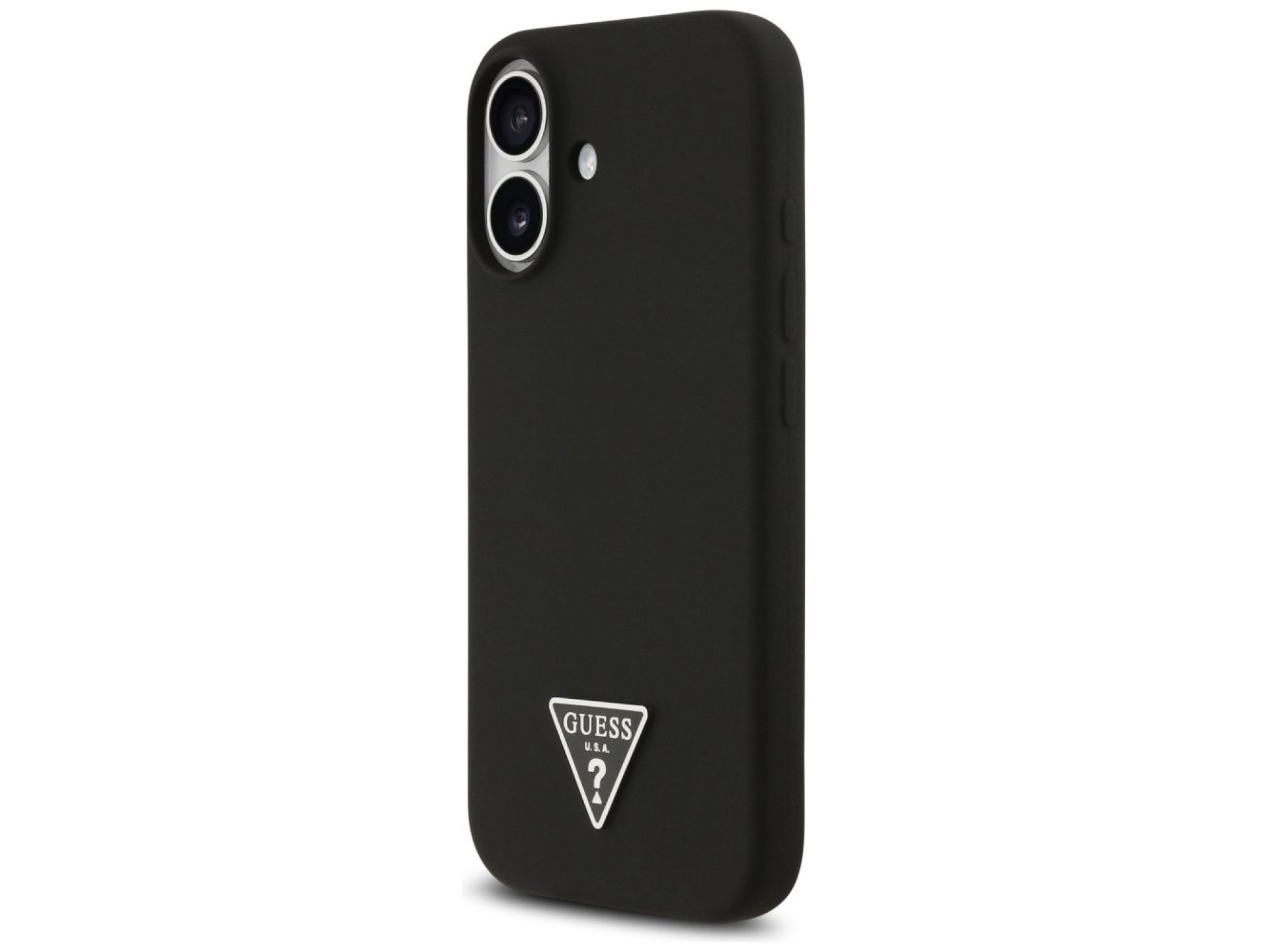 Funda Guess de silicona con logo triangular y MagSafe para iPhone 17 - Negra